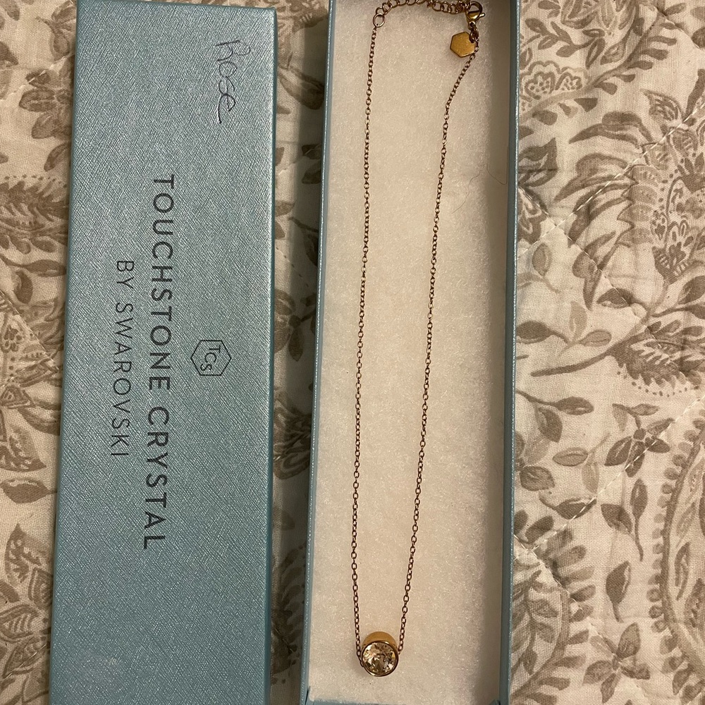 Rose gold Touchstone Crystal by Swarovski Necklace, Adjustable Ring and Earrings